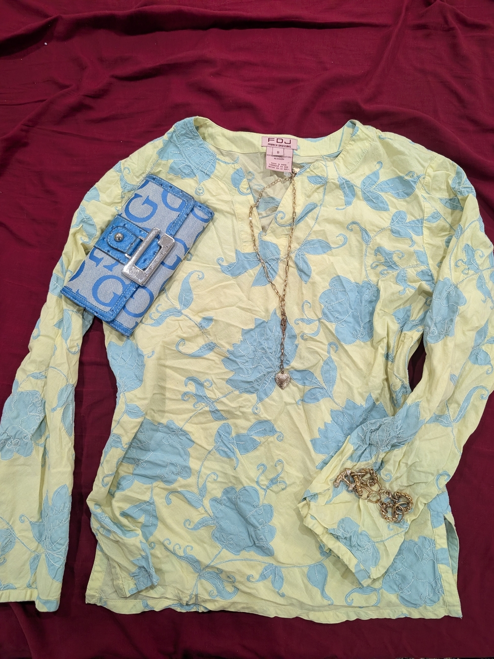 Long Sleeve Floral Appliqué Top, Vintage, 100% Cotton
